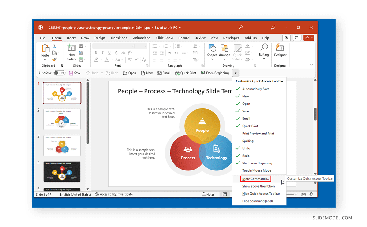 Add more commands to Quick Access toolbar in PowerPoint