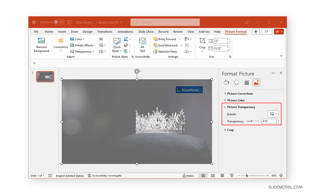 Adjust photo transparency in PowerPoint