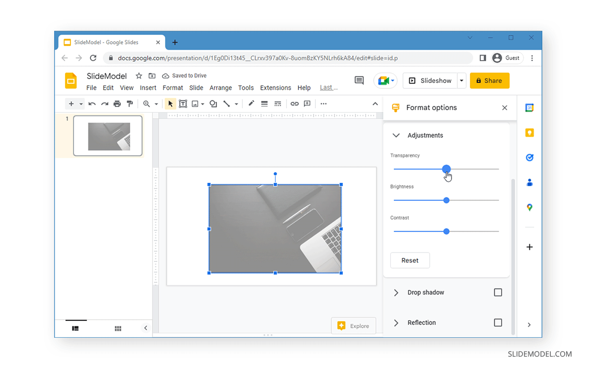 Adjusting transparency for images in Google Slides