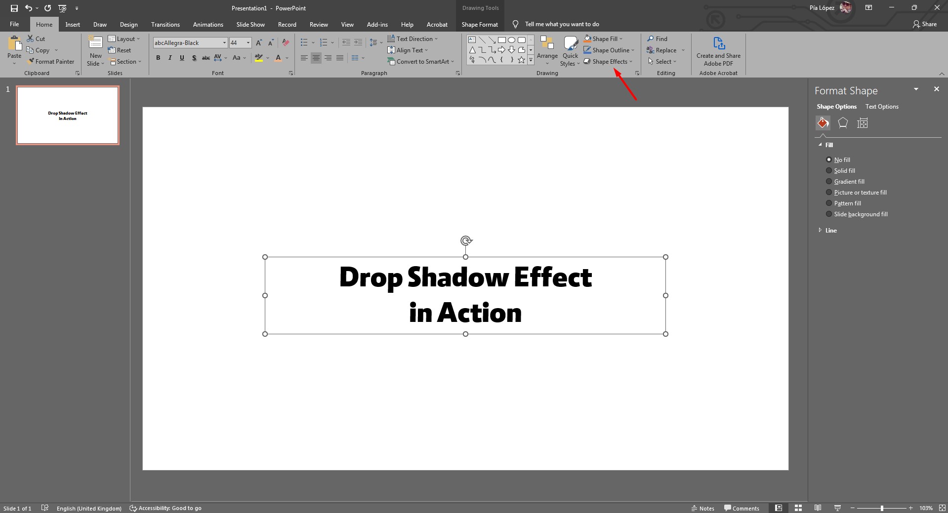 selecting shape effects in PowerPoint