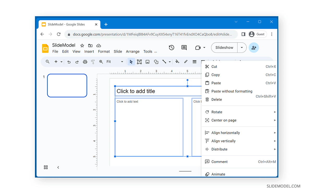 Options for column layout in Google Slides