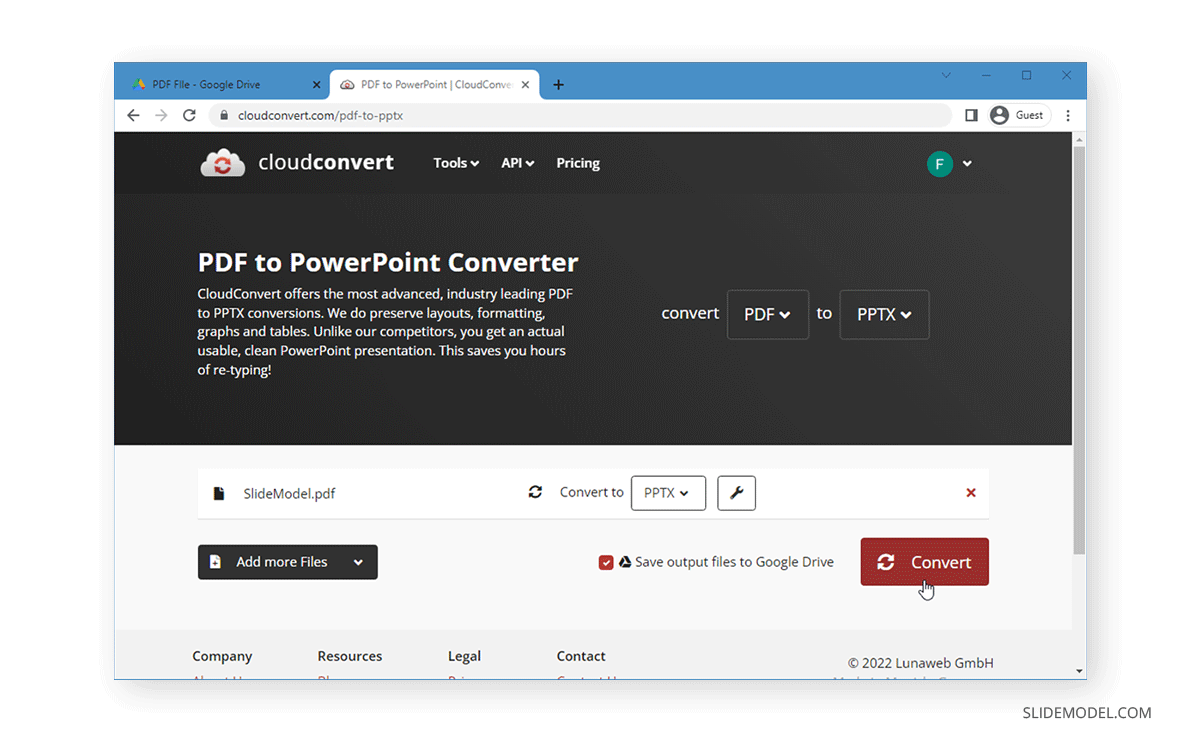 Conversion completed from PDF to PPTX in CloudConvert