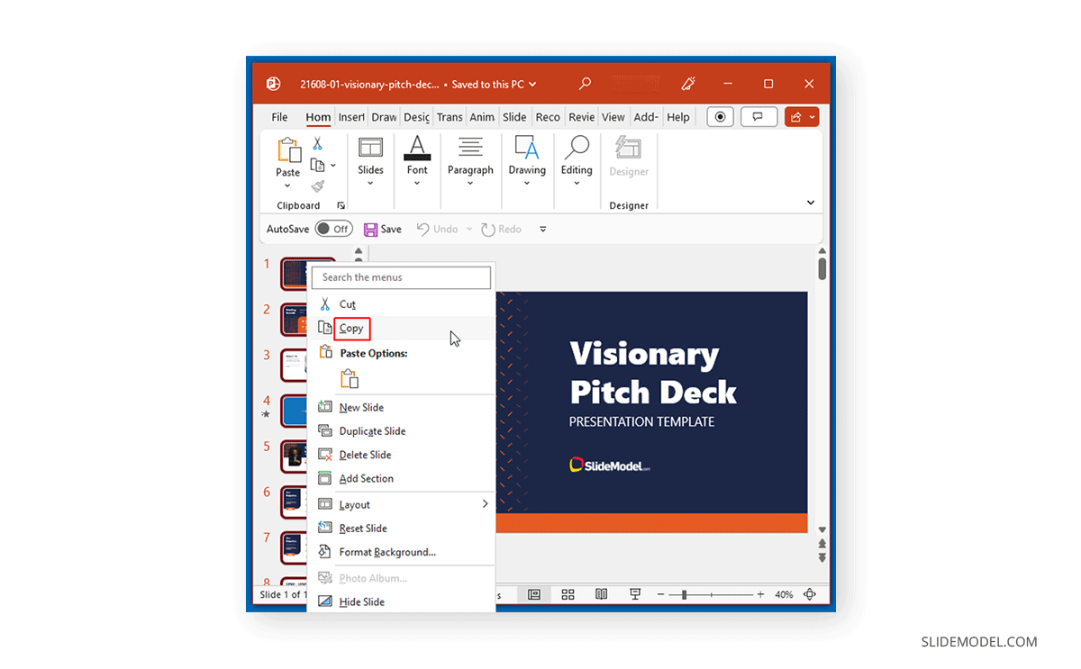 Copy sludes from affected PowerPoint file