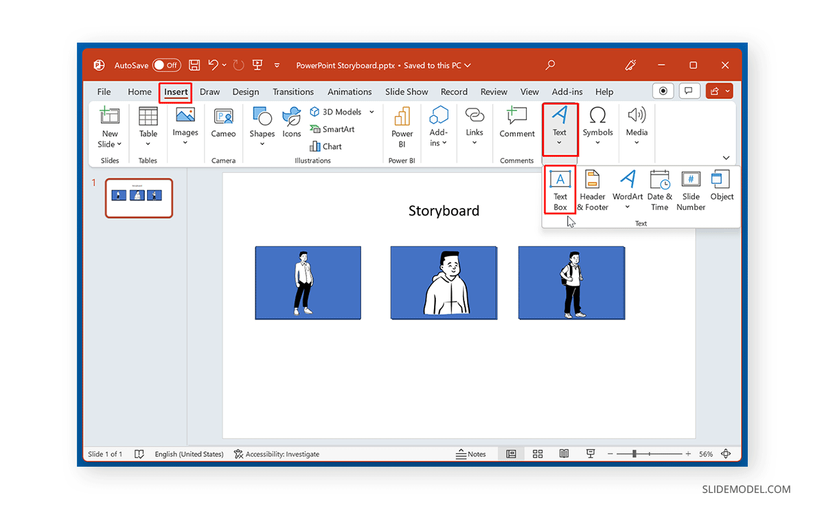 Create a textbox for a storyboard in PowerPoint