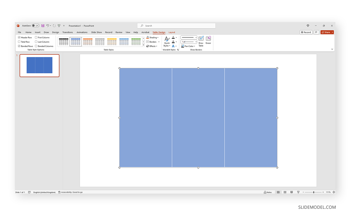 Drag to enlarge rows in PowerPoint