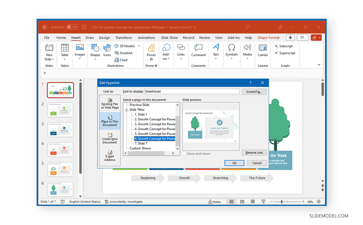 Add hyperlink to a slide in PowerPoint