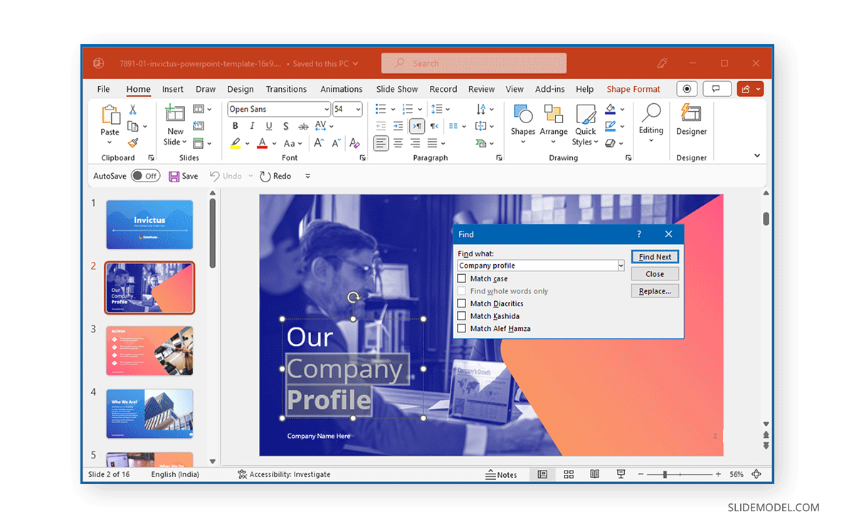 How to search words in PowerPoint slide