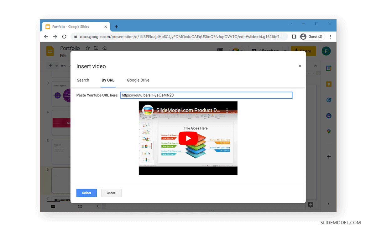 inserting a YouTube video into Google Slides from URL