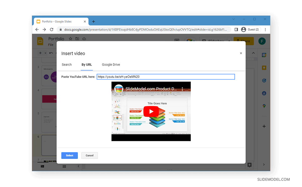 Inserting a YouTube video into Google Slides from URL