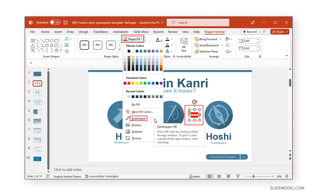 Locating the eyedropper tool in PowerPoint
