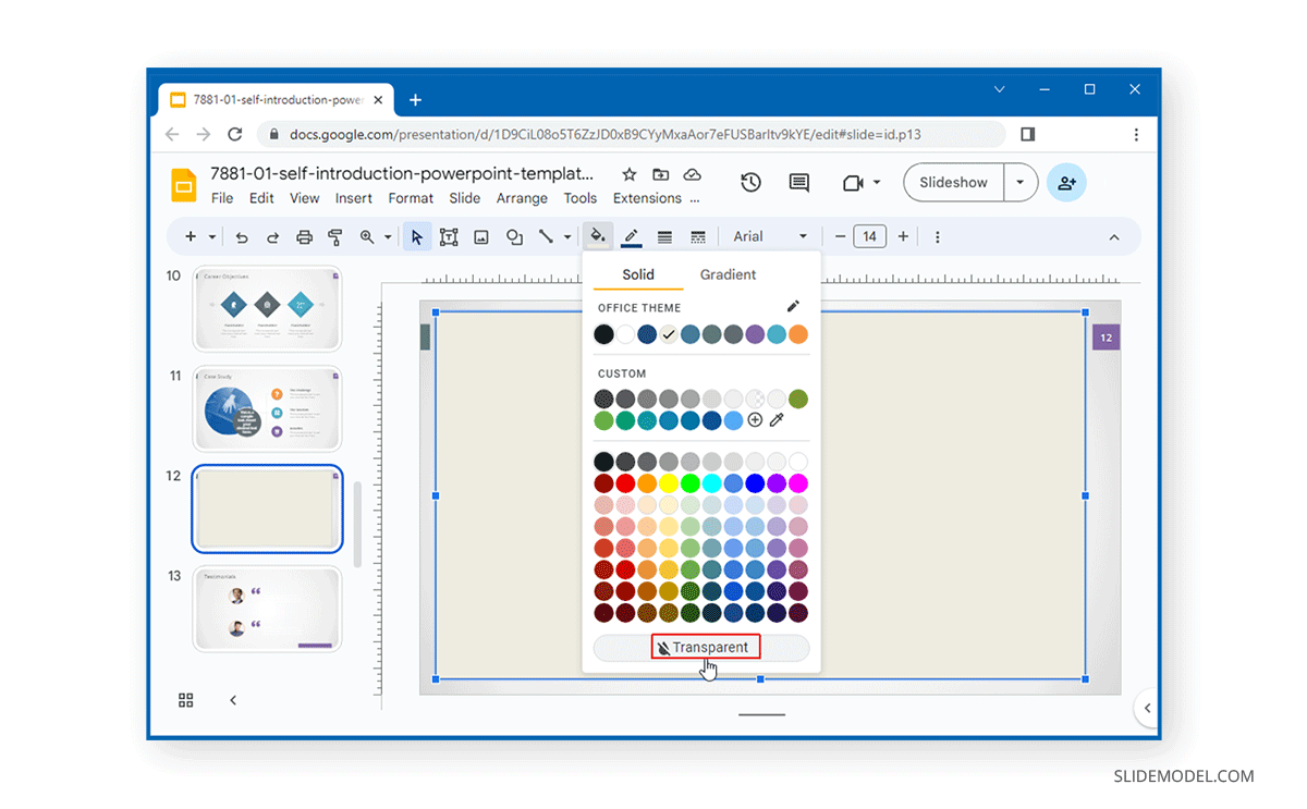 Make a shape transparent in Google Slides