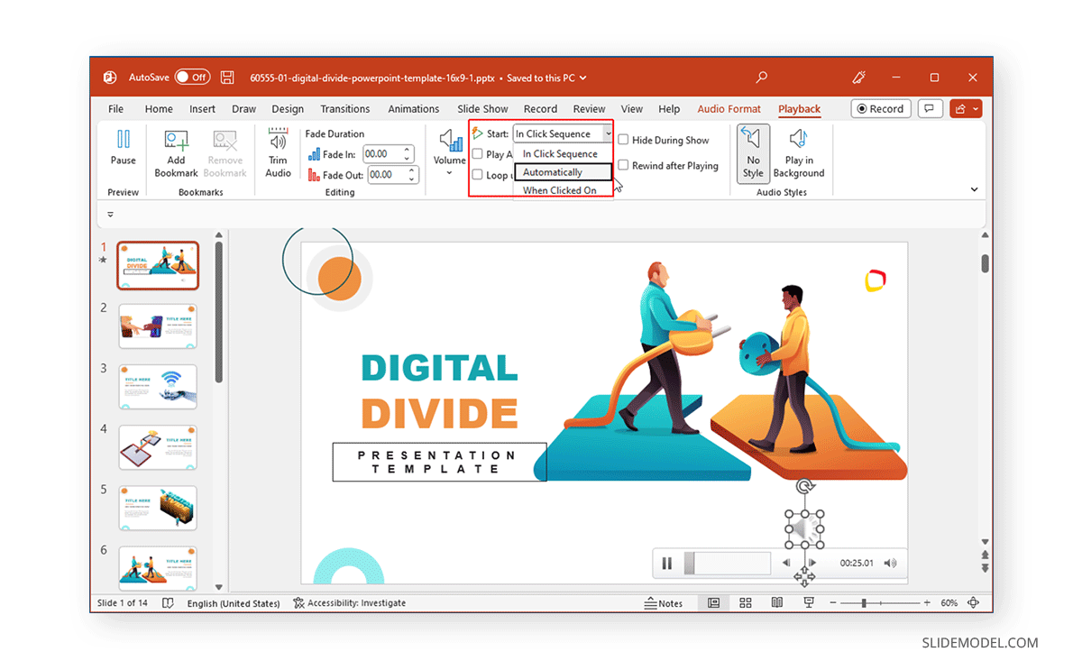 Music playback options in PowerPoint