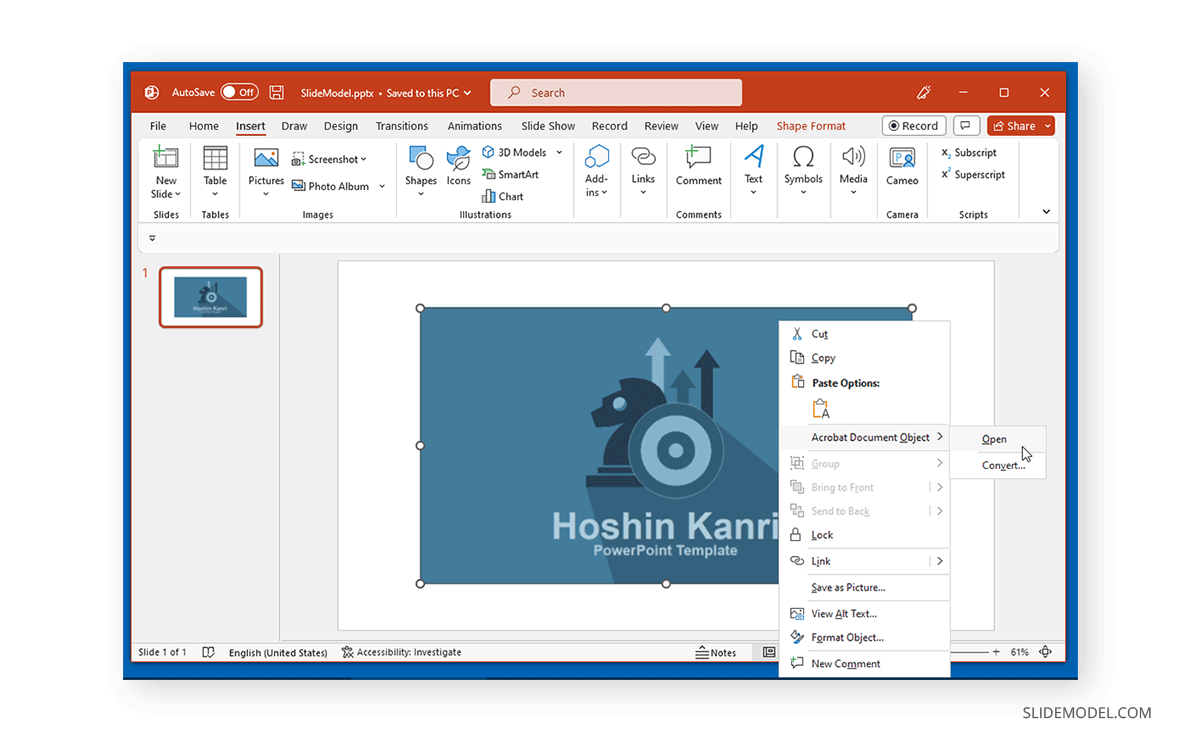 Open a PDF file from PowerPoint using contextual menu