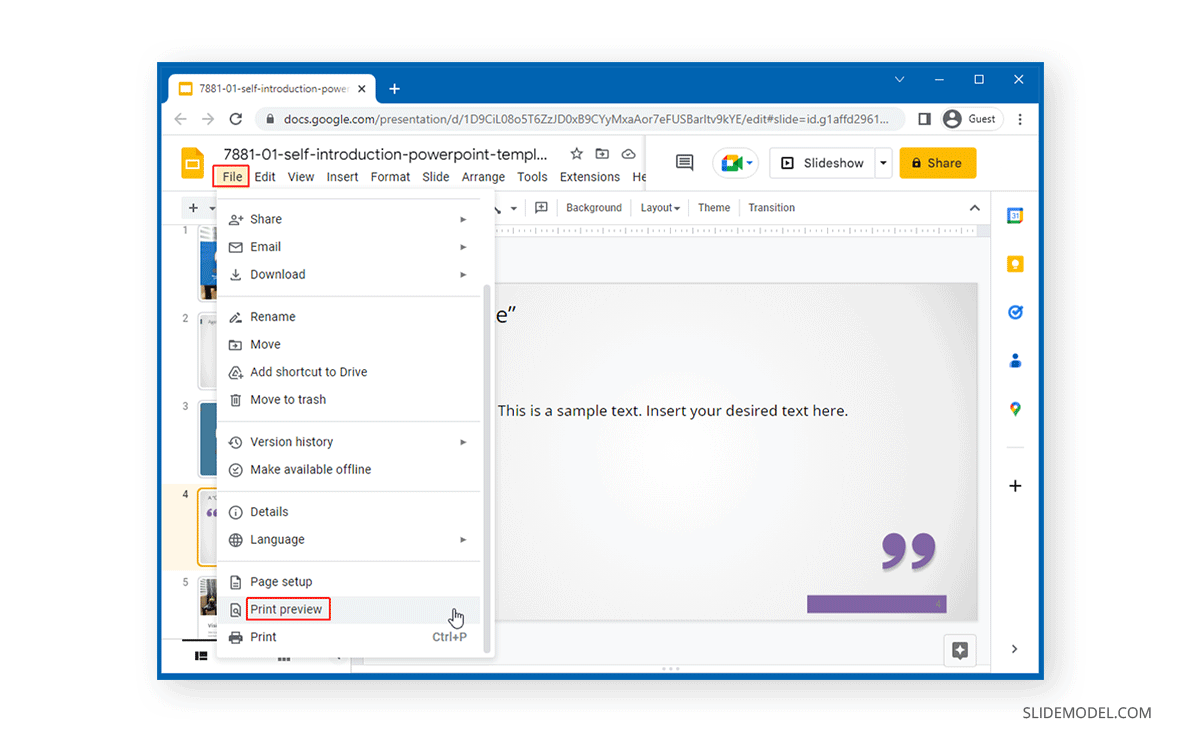 Locating Print Preview in Google Slides - Printing a Google Slides presentation with Speaker Notes