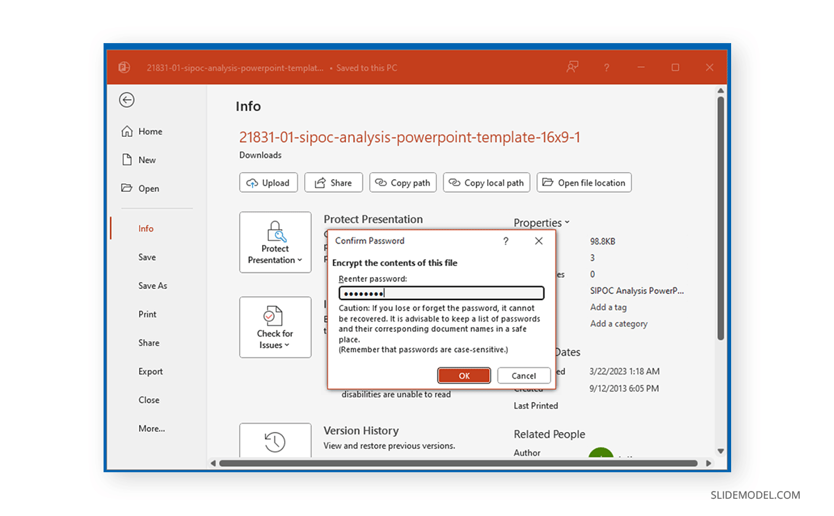 Re-enter password to protect PowerPoint file
