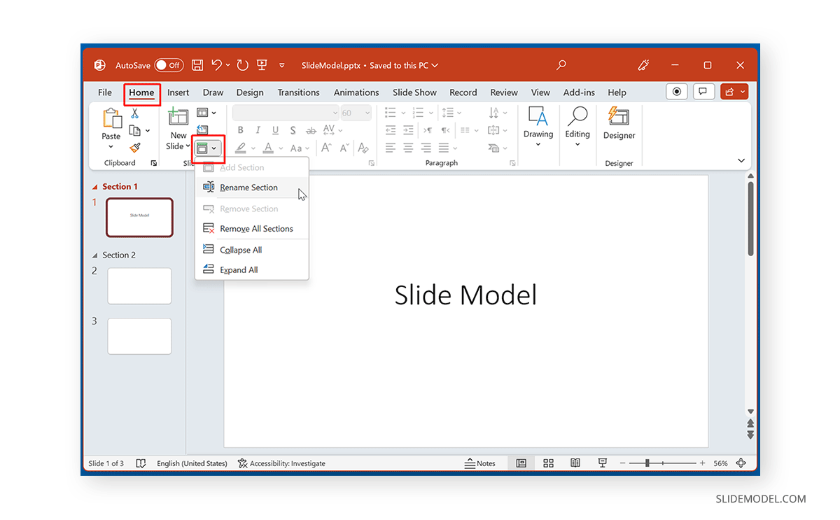 How to rename a section in PowerPoint