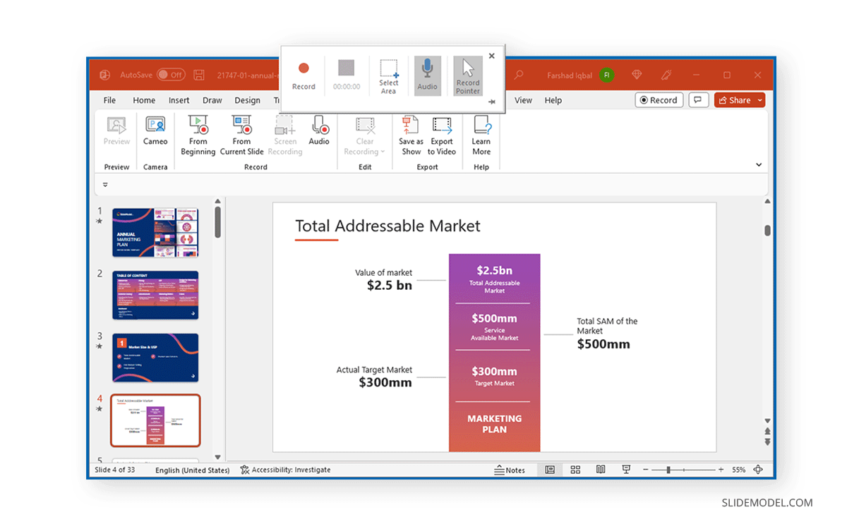 Screen recording in PowerPoint
