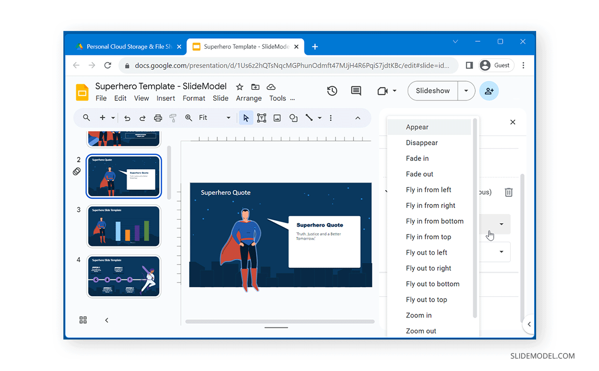 Select animation style Google Slides