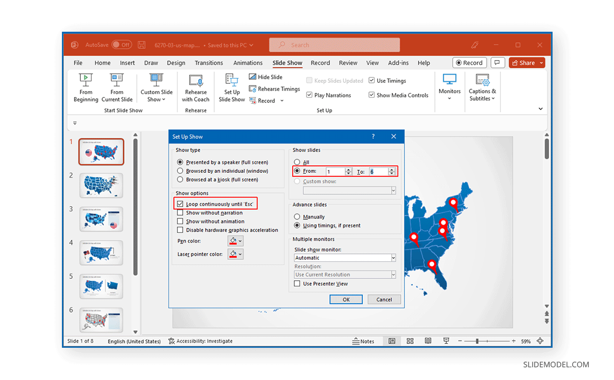 how to make a powerpoint presentation loop without clicking