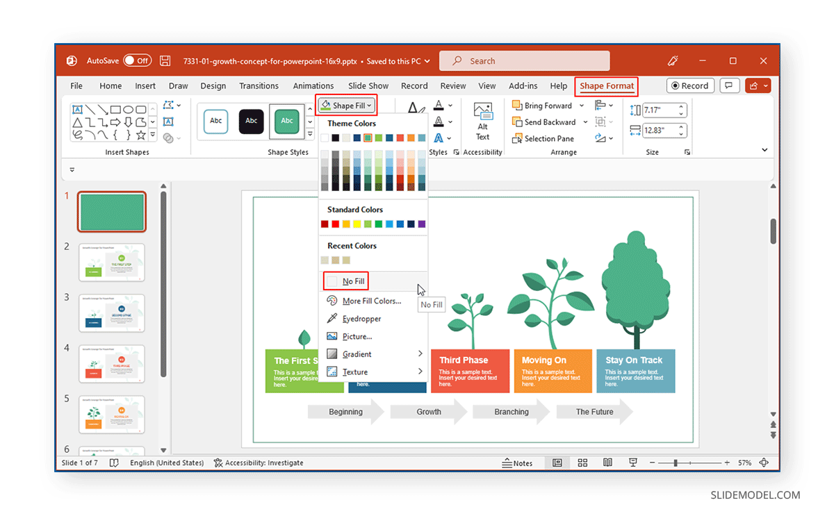 No Fill option in Shape Fill for PowerPoint