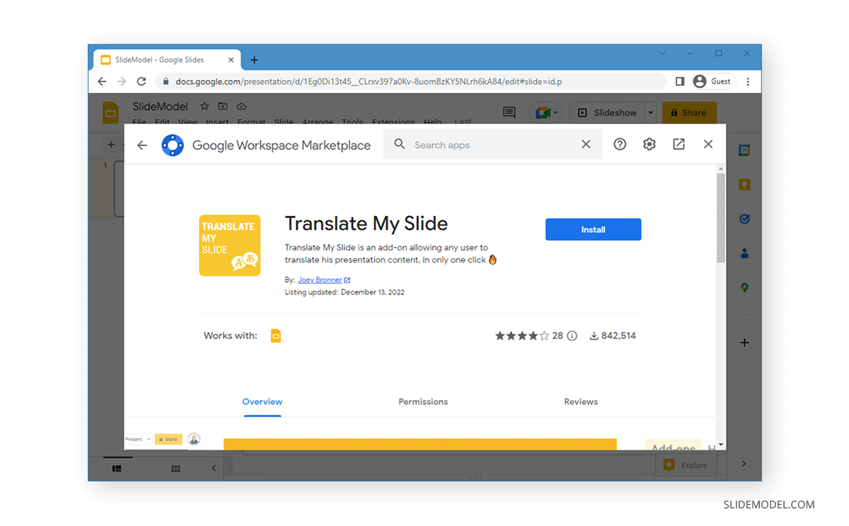 Translate My Slide addon for Google Slides