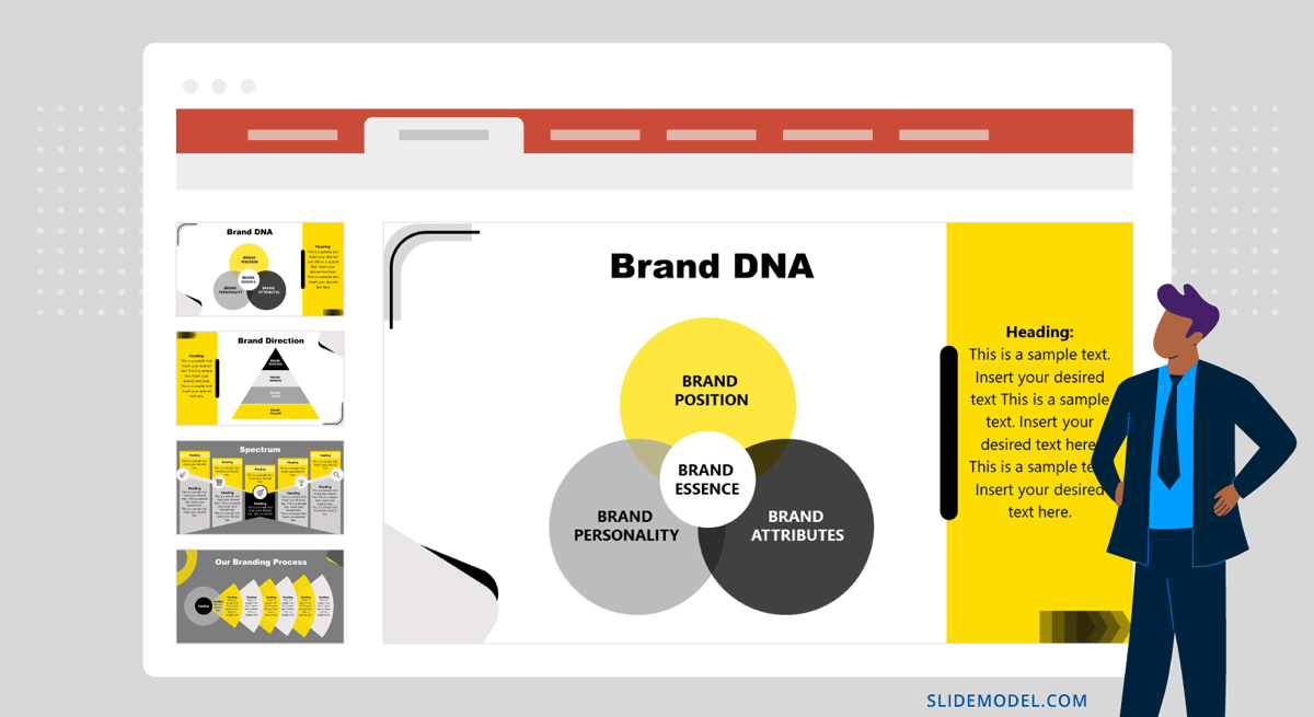 A presenter introducing the concept of branding to an audience using our Brand Strategy PowerPoint Template