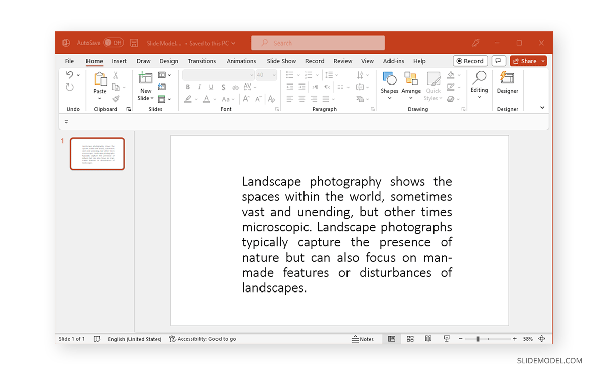 Wrapped text in PowerPoint