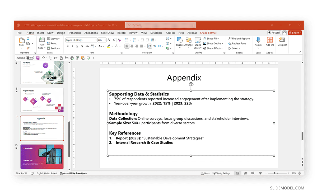 How to add content to an appendix slide in PowerPoint