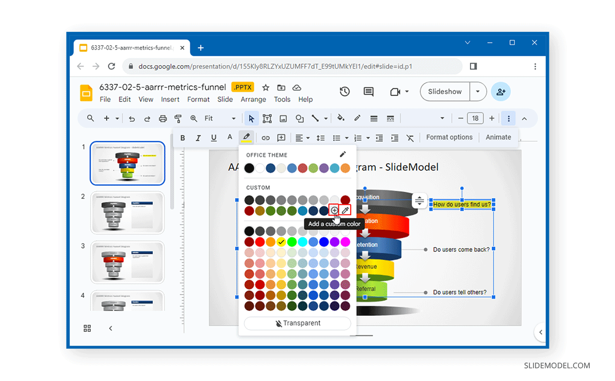 Select custom color for highlight in Google Slides