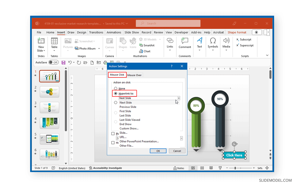 PowerPoint add button to jump to another slide