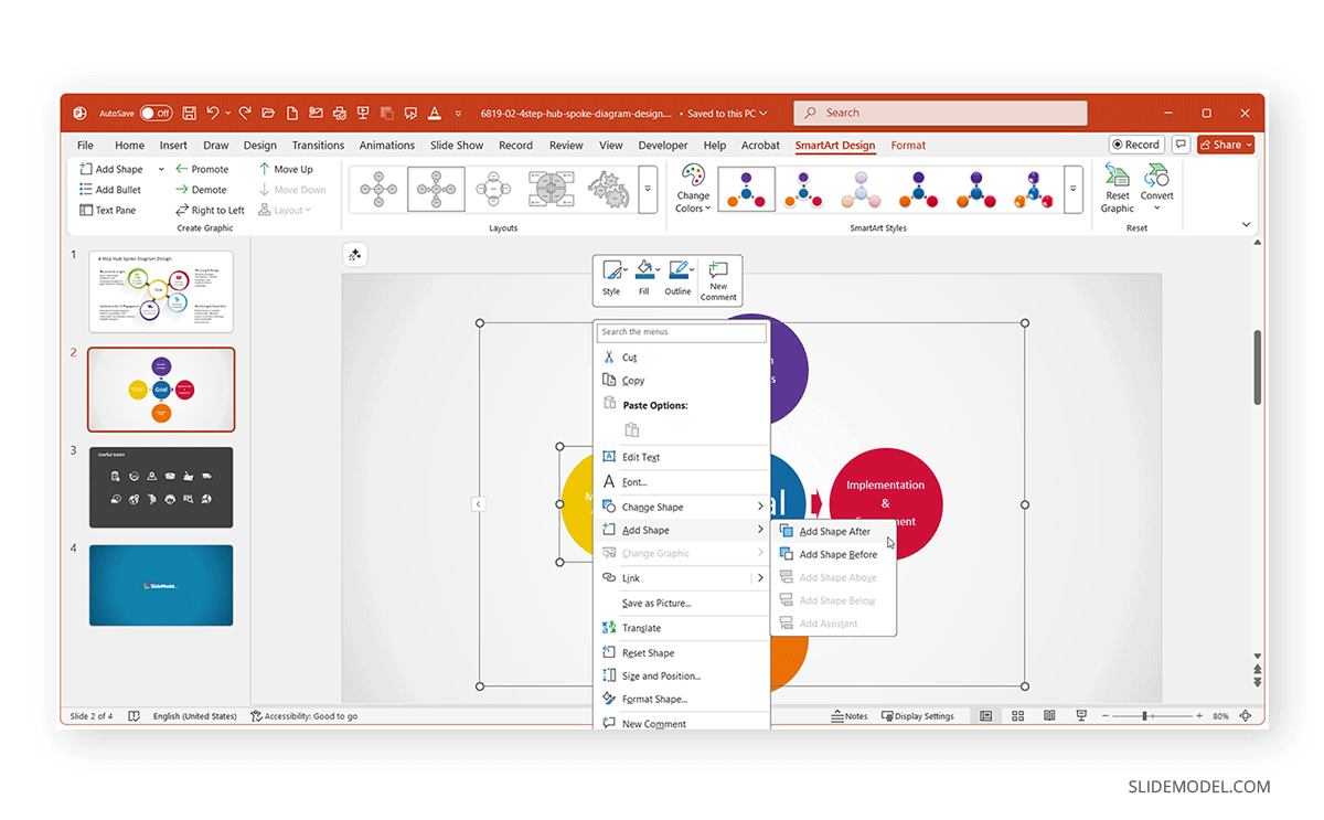 Placing new PowerPoint SmartArt shape