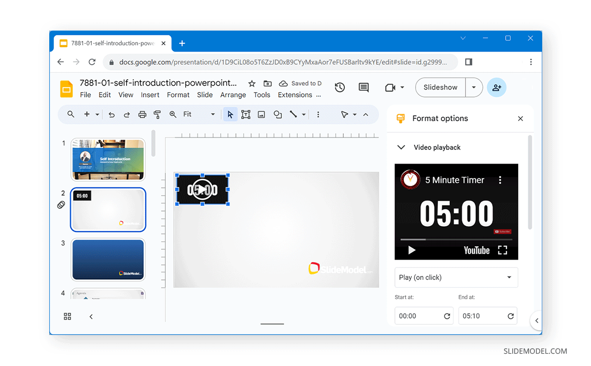 how to set timer on google slides