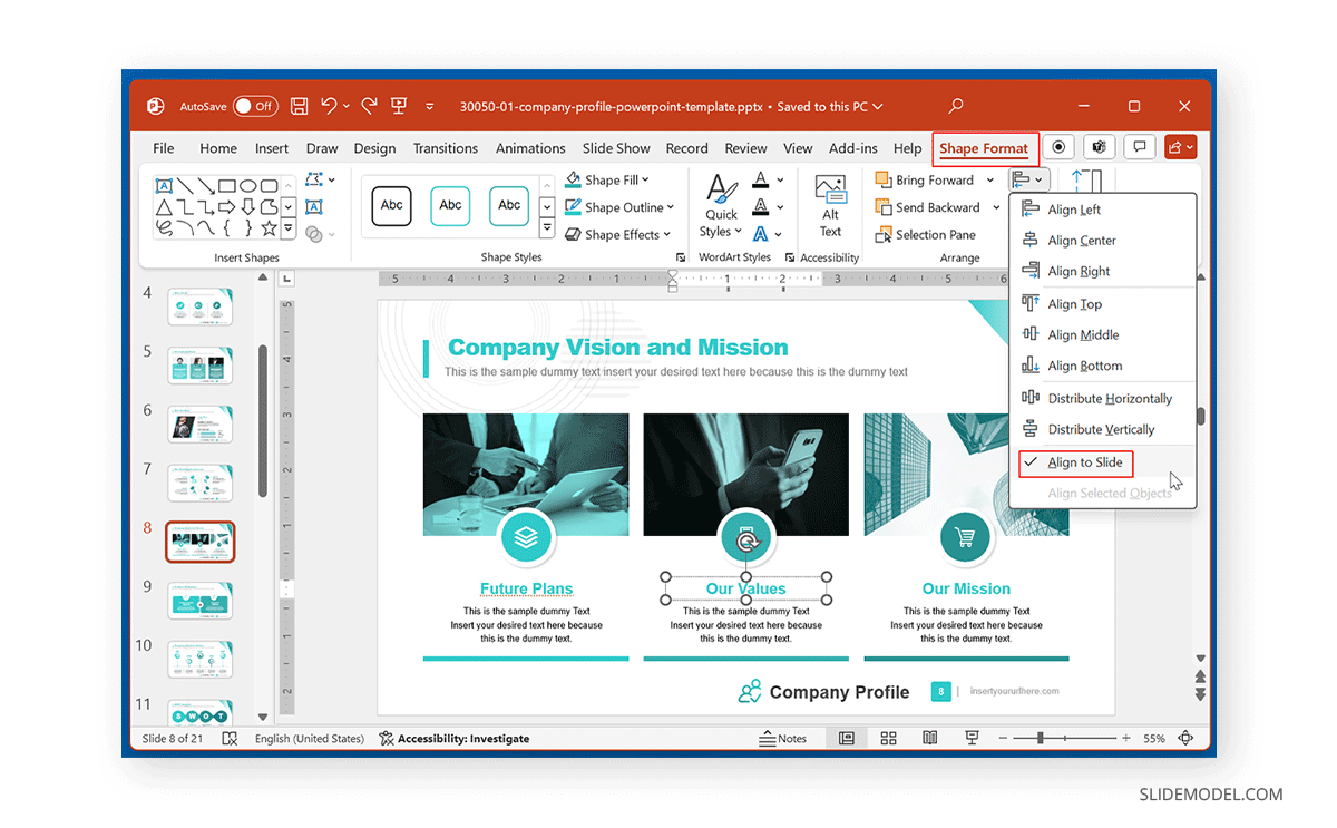 How to align a text box to a slide in PowerPoint
