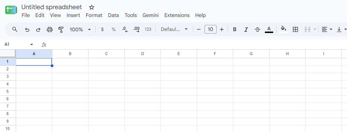 Example of Blank Sheet in Google Sheets using sheets.new domain
