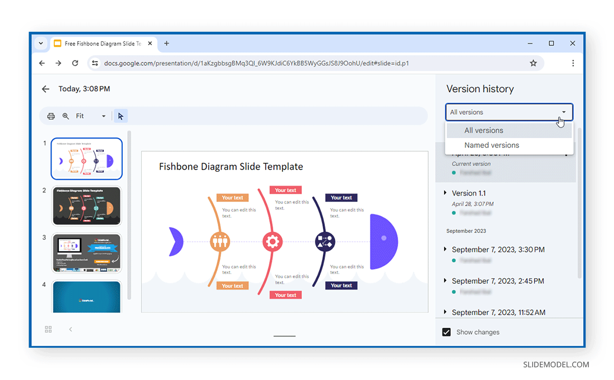 Browsing all versions in Version History