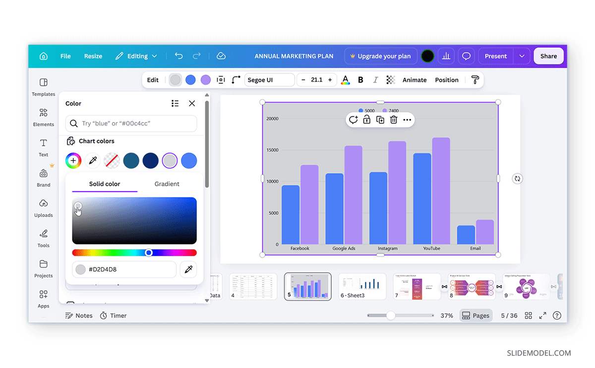 Working with an editable Excel chart in Canva