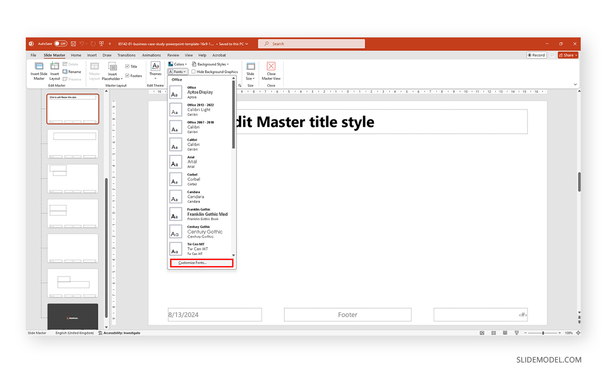 How to edit fonts for custom presentation themes in PowerPoint