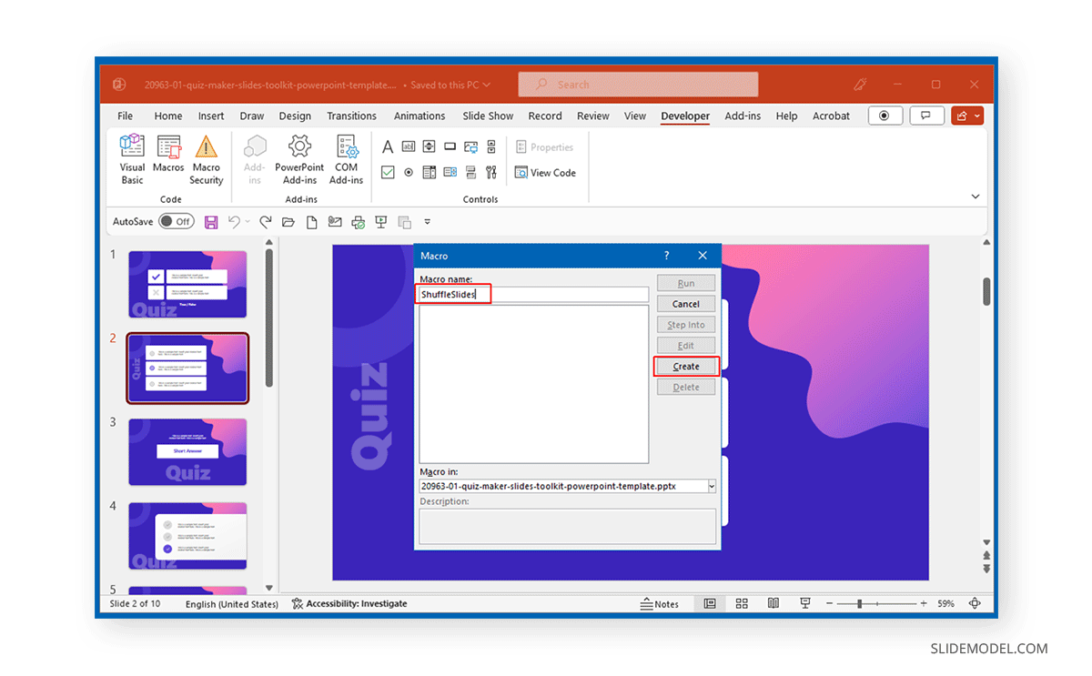 Create a macro to randomize slides in PowerPoint