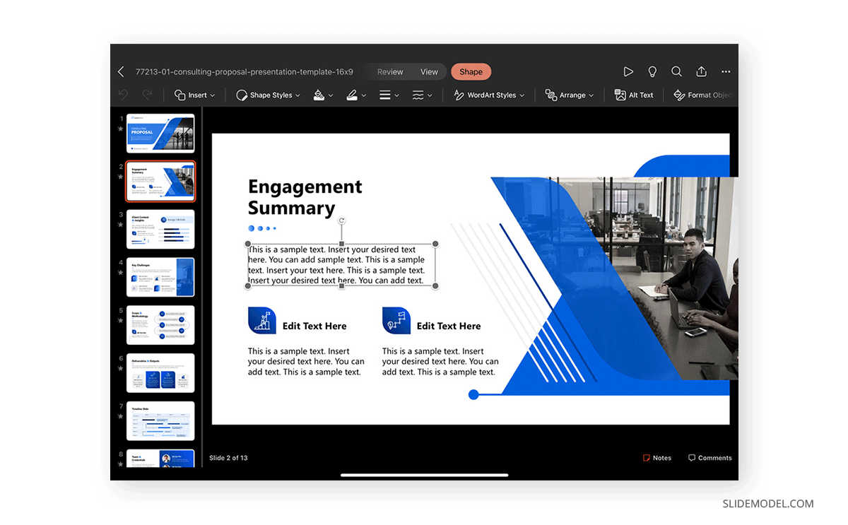 How to edit slide elements in PowerPoint for iPad