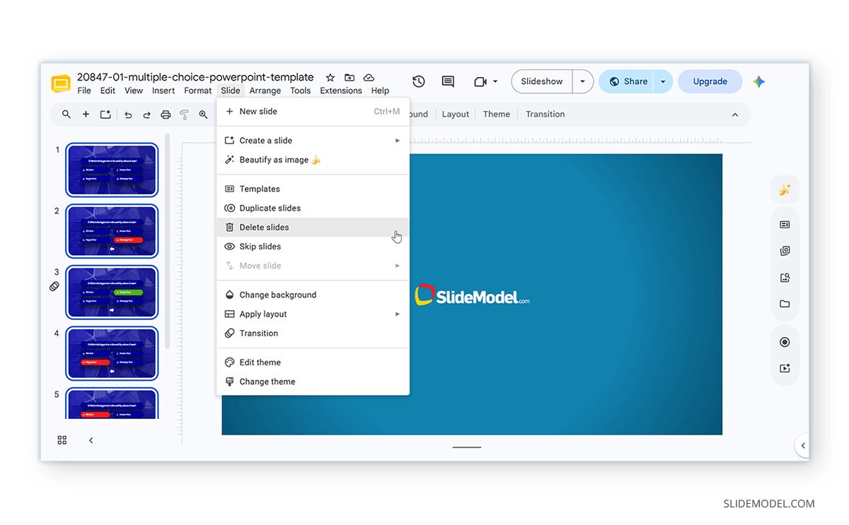 How to delete all slides in Google Slides