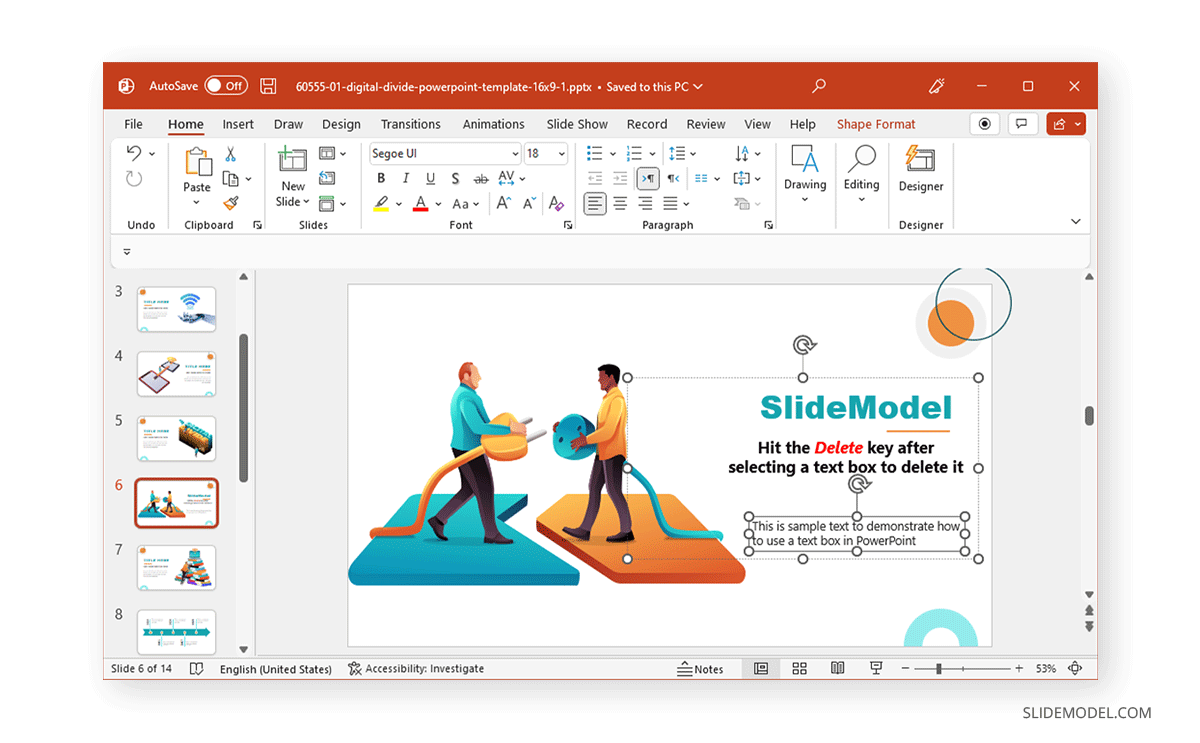 shortcut to delete text box in powerpoint