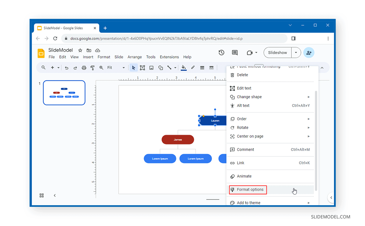 Accessing Format Options in Google Slides