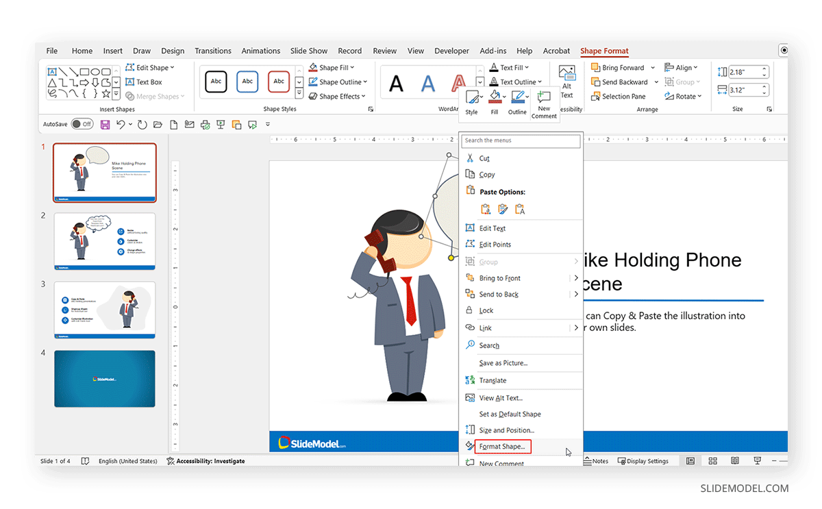 Locating Format Shape for Speech Bubbles in PowerPoint