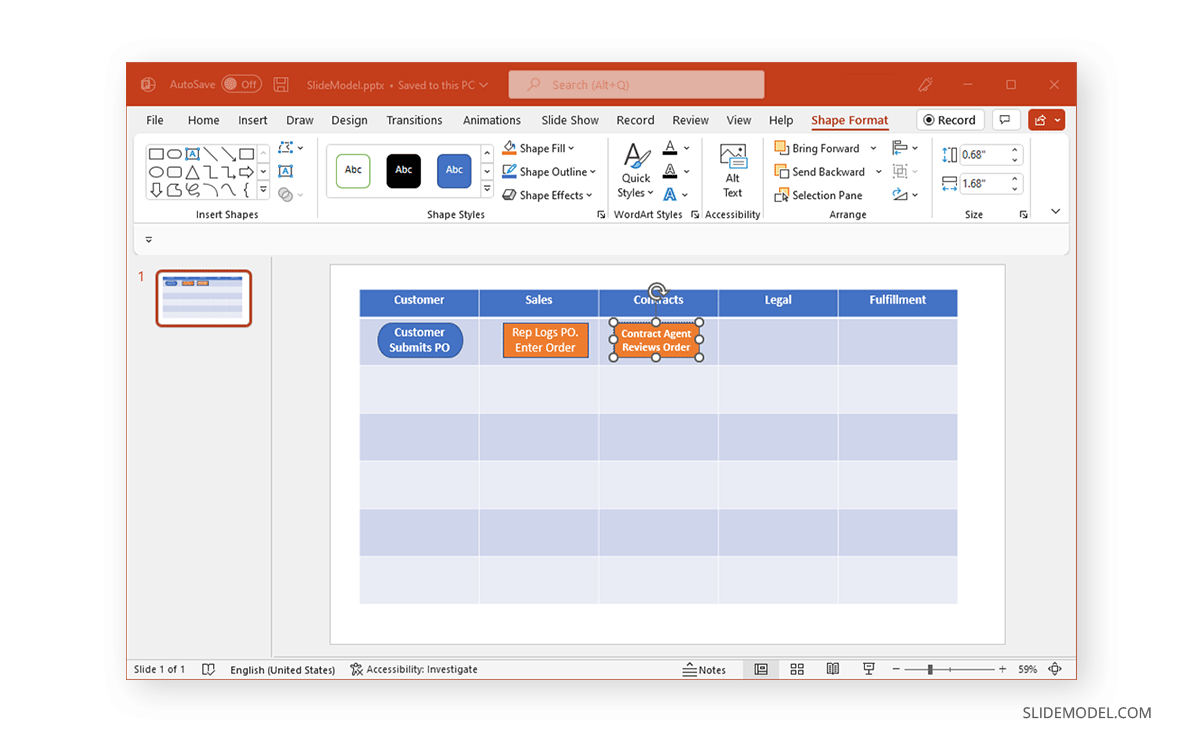 Formatting the swimlane diagram using flowchart elements created in PowerPoint