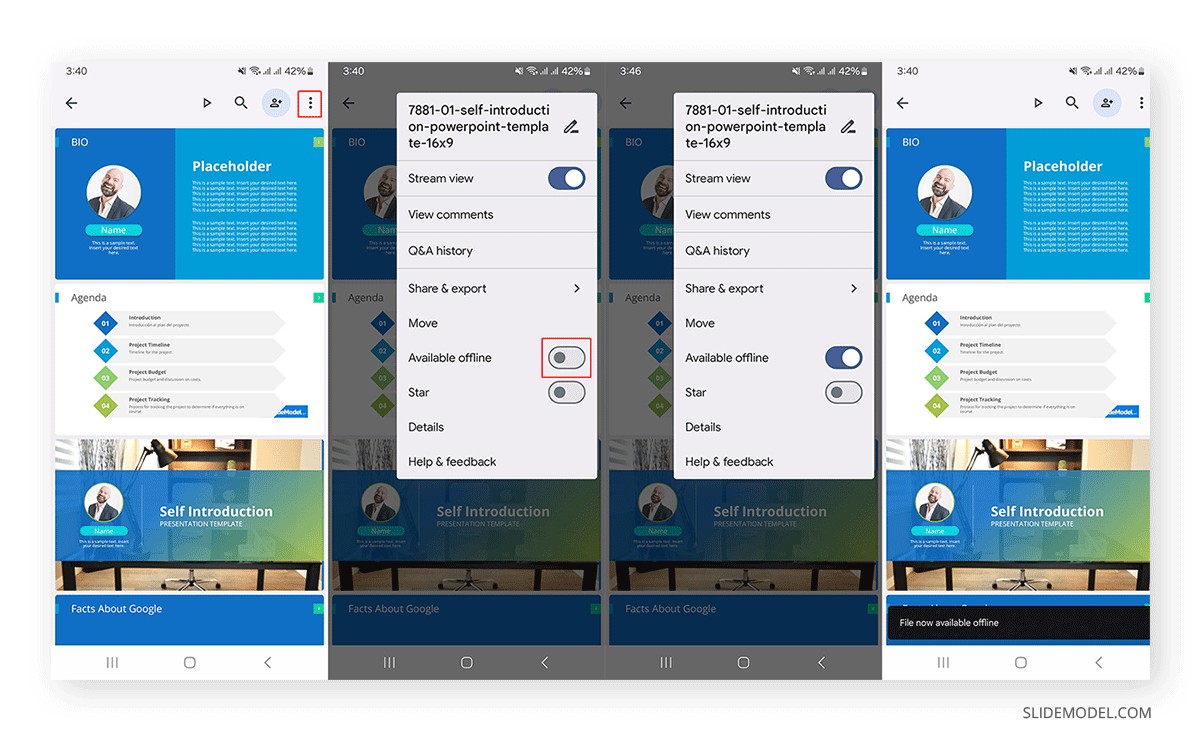 Enabling a Google Slides document offline mode from mobile