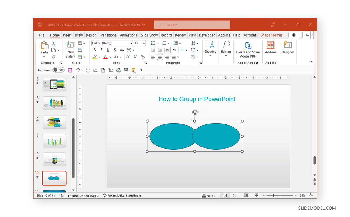 Grouped shapes in PowerPoint slide