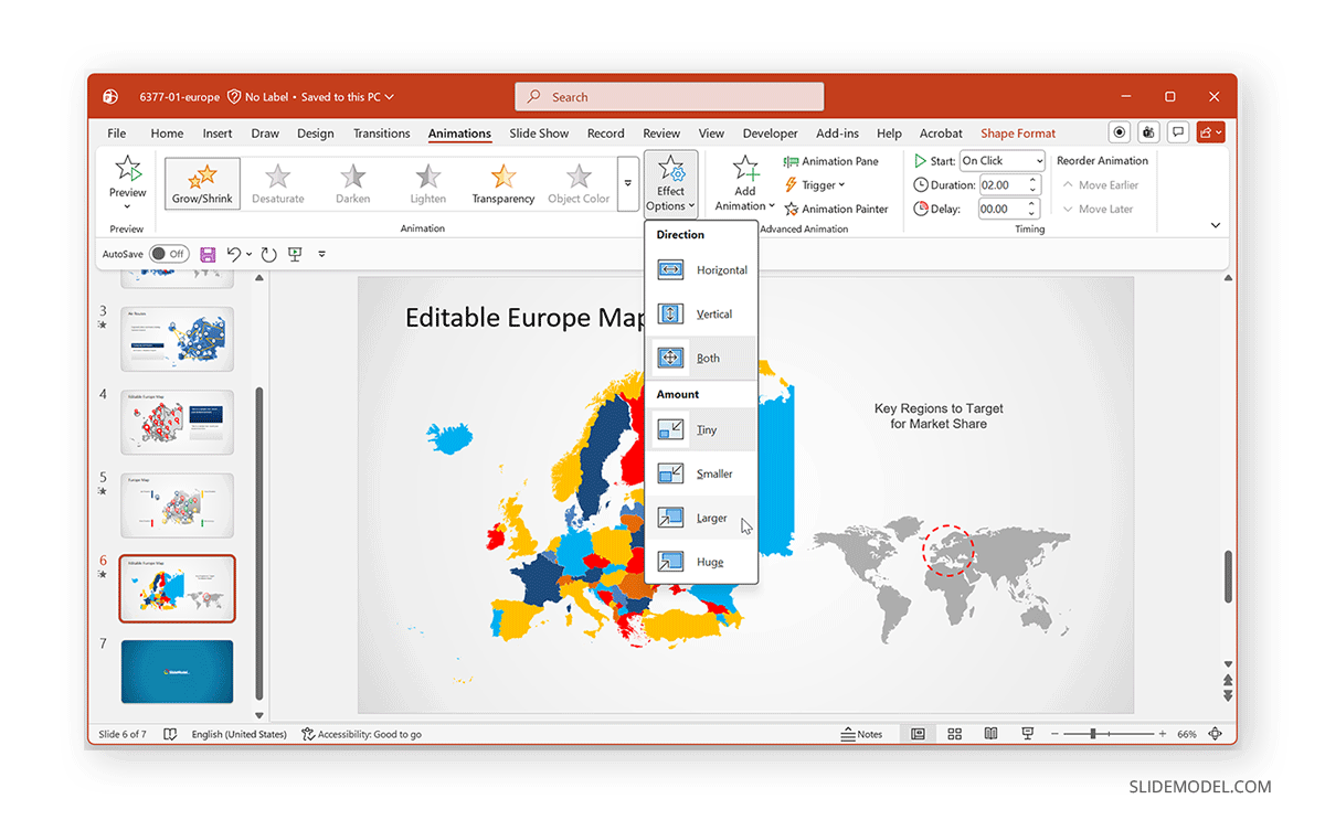 Configuring effect options in PowerPoint animations