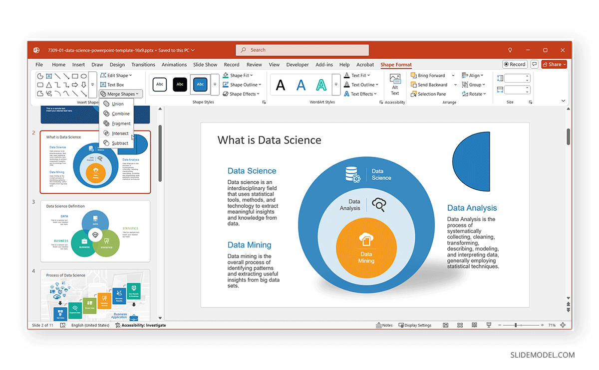Half circle in PowerPoint made out of merged shapes