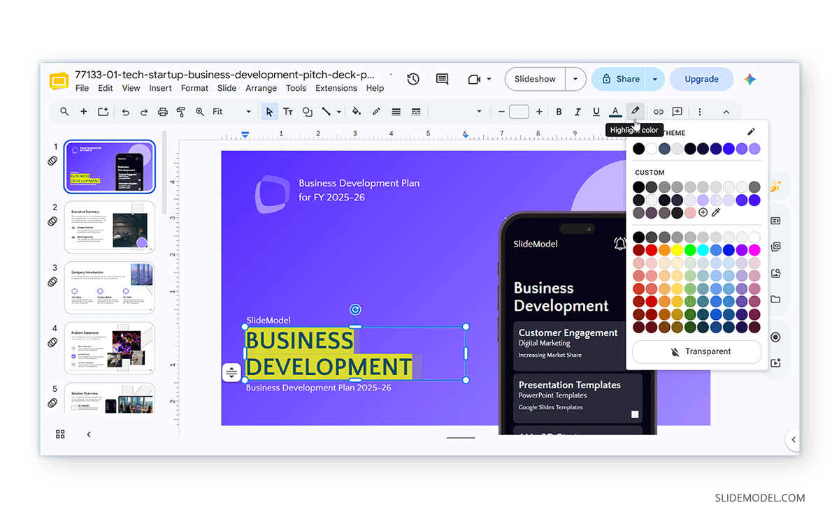 How to highlight text with color in Google Slides