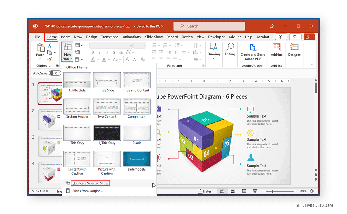 Duplicating selected slides in PowerPoint